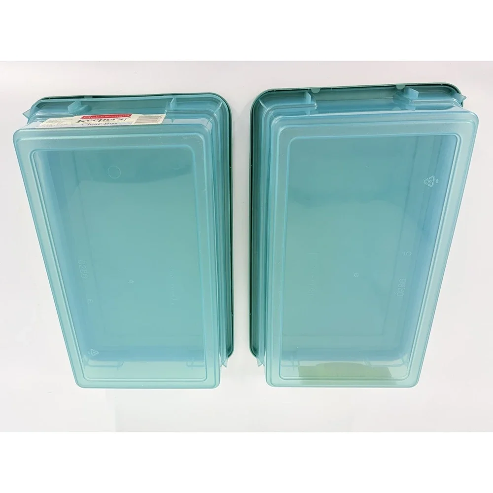 Vintage Pair of Rubbermaid 0286 Storage Boxes Palm Green Container Snap 4.5 Qt